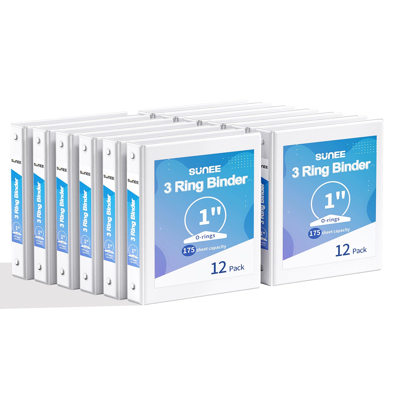SUNEE 3 Ring Binders 1 Inch 12 Pack, Clear View Binders Bulk Three Ring PVC-Free (Fit 8.5x11 Inches) for School or Office Supplies, White