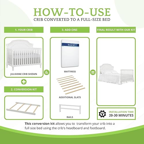 Vista 96 de Kit de conversión de tamaño completo, rieles de cama para cunas Evolur, kit convertible de cuna de madera maciza para cama de niños, rieles de Blanco