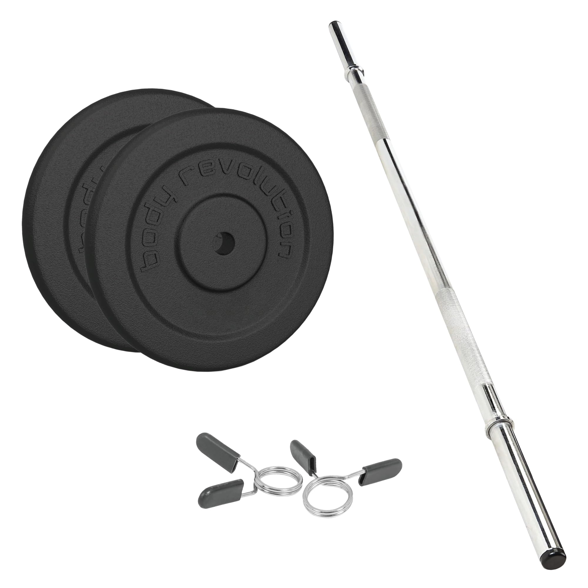 Body Revolution Cast Iron Olympic Weight Plate Set And 1.2M Barbell - Powerlifting & Bodybuilding Discs And Bar - Home Gym Equipment For Strength Training & Workouts