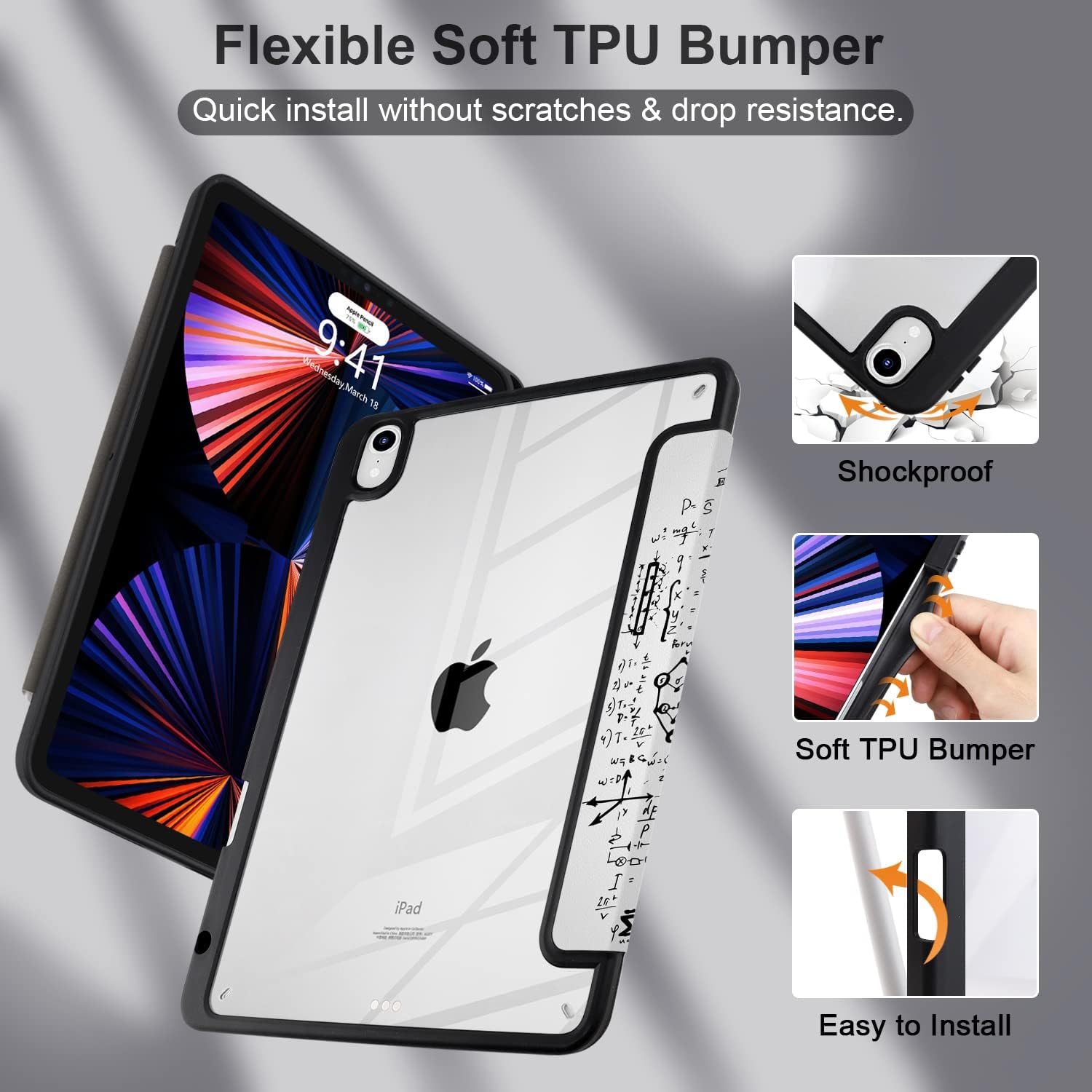 Batianda Case for iPad Air 13 inch 2025 M3 2024 M2 Chip Model A2898/A2899 [Built-in Pencil Holder] Shockproof Cover with Clear Transparent Back Shell Soft TPU Bumper,Auto Sleep/Wake, Brain