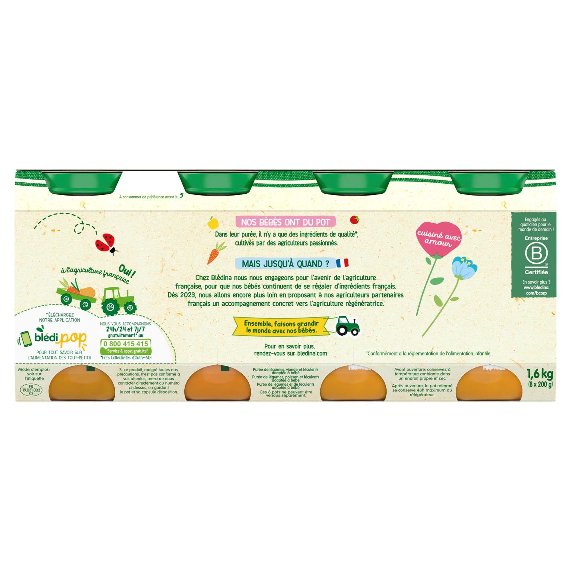 Blédina Petits Pots pour bébé, Dès 8 Mois, Légumes Poulet / Ratatouille Riz Colin / Carotte Patate Douce, 24x200g (3 packs)