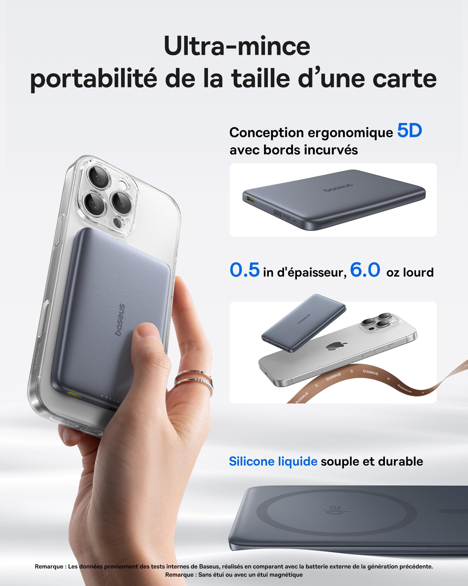 Baseus Picogo Powerbank, 10000mAh Qi2 Magsafe Powerbank, Ultra Slim, 15W Wireless Charge Rapide et PD 27 W, Batterie Externe Magnétique pour iPhone 17/16/15/14/13/12, Gris