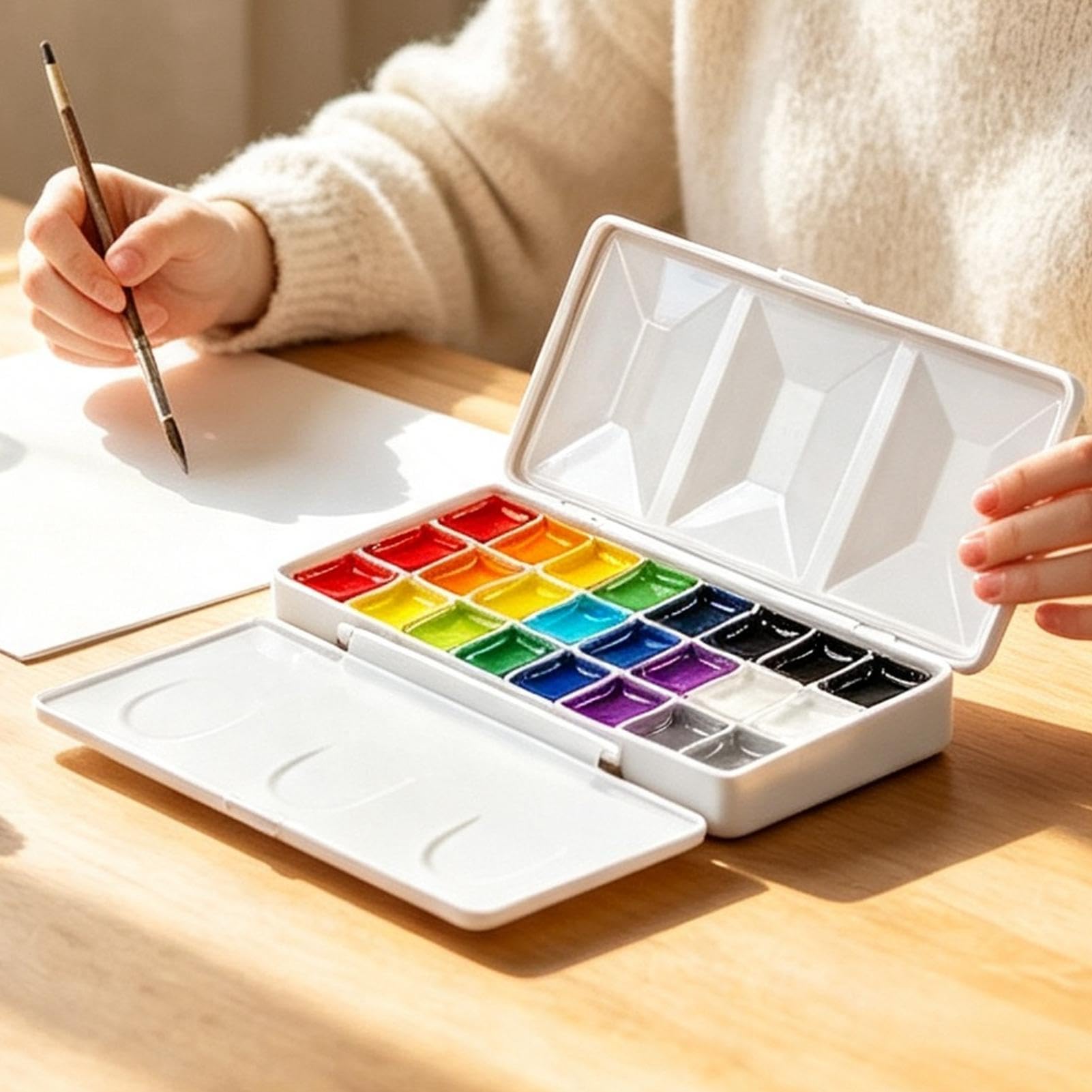 Tavolozza Da Vassoio Artistico Portatile Con Coperchio E Mezzi Pan | Tavolozza Pittura Per Viaggi, Casa, Aula, Scuola, Laboratorio, Disegno, Pittore,