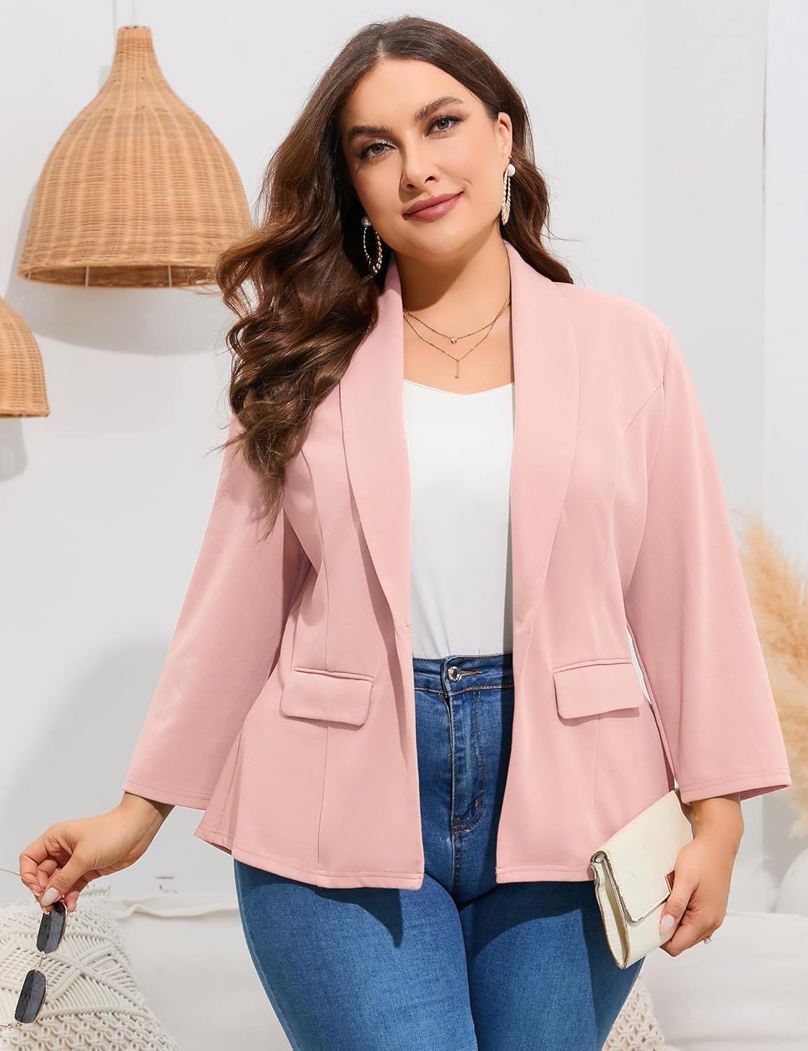 ShopWonder Women's Plus Size Casual Blazers Open Front Work Office Jackets Blazer with Pockets - Image 3