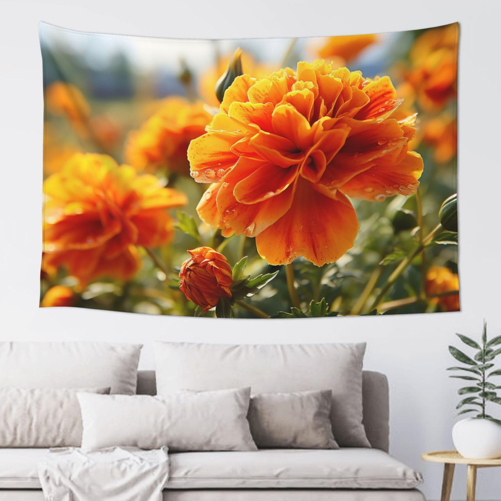 Fodpand Black Marigold Flower Autumn Flowers Tapestry Dorm Decor, Wall Backdrop Aesthetic Tapestries Hanging Banner For Bedroom, Modern Wall Art Poster Blanket, Home Decor Wall Tapestry 60"X40"