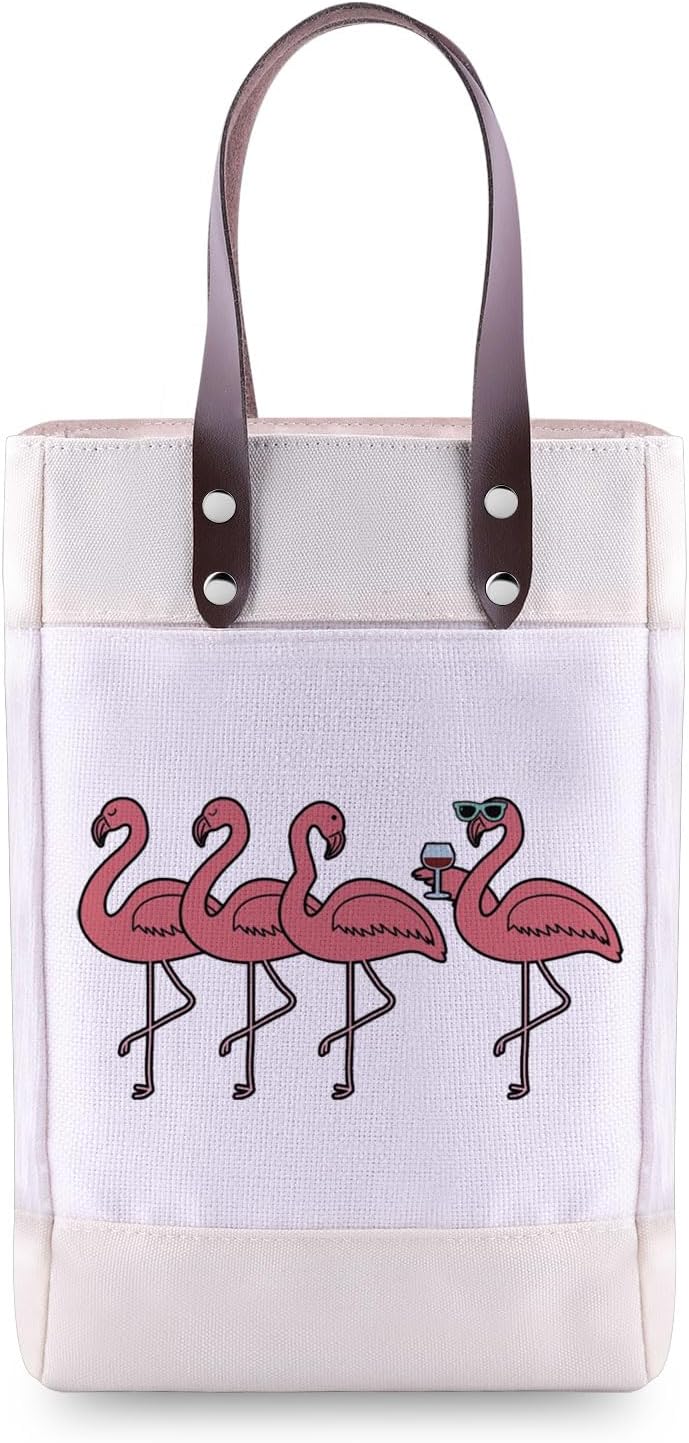 HOLLP Flamingo Wine Tote Bag Flamingo Wine Carrier Bags Flamingos Lover Gift Flamingos Themed Gift (flamingo wine bag)