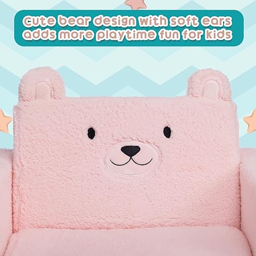 Miniatura 5 de ALIMORDEN Sofá plegable para niños pequeños, cómoda silla de oso sherpa 2 en 1 para niños, sofá convertible a tumbona, acogedor sofá esquinero para
