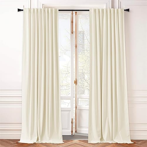 NICETOWN Cortinas de terciopelo con aislamiento térmico, color blanco marfil de 96 pulgadas de largo, cortinas resistentes para mantener el calor,