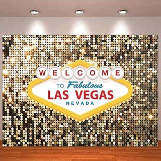 7X5FT Welcome to Fabulous Las Vegas Nevada Backdrop Photo Gold Glitter Casino Night Theme Party Background Photography Decoration Gold Luxury Ball Party Studio Props Banner