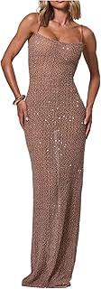 Verdusa Women's Sequin Glitter Cocktail Dresses Sheer Sleeveless Maxi Bodycon Dress Party Outfits