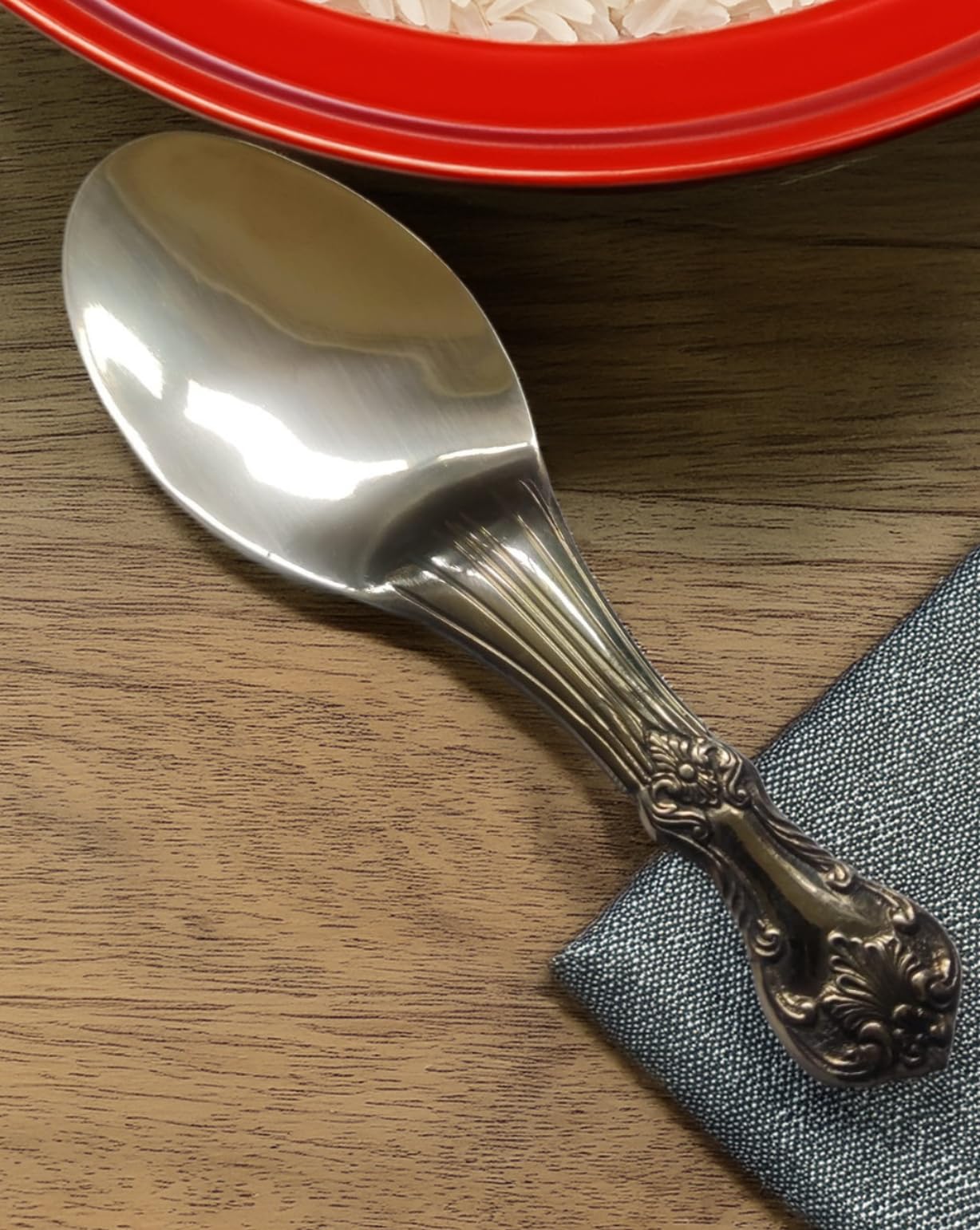 Golden Brass Rice Spoon - Traditional Indian Design -4