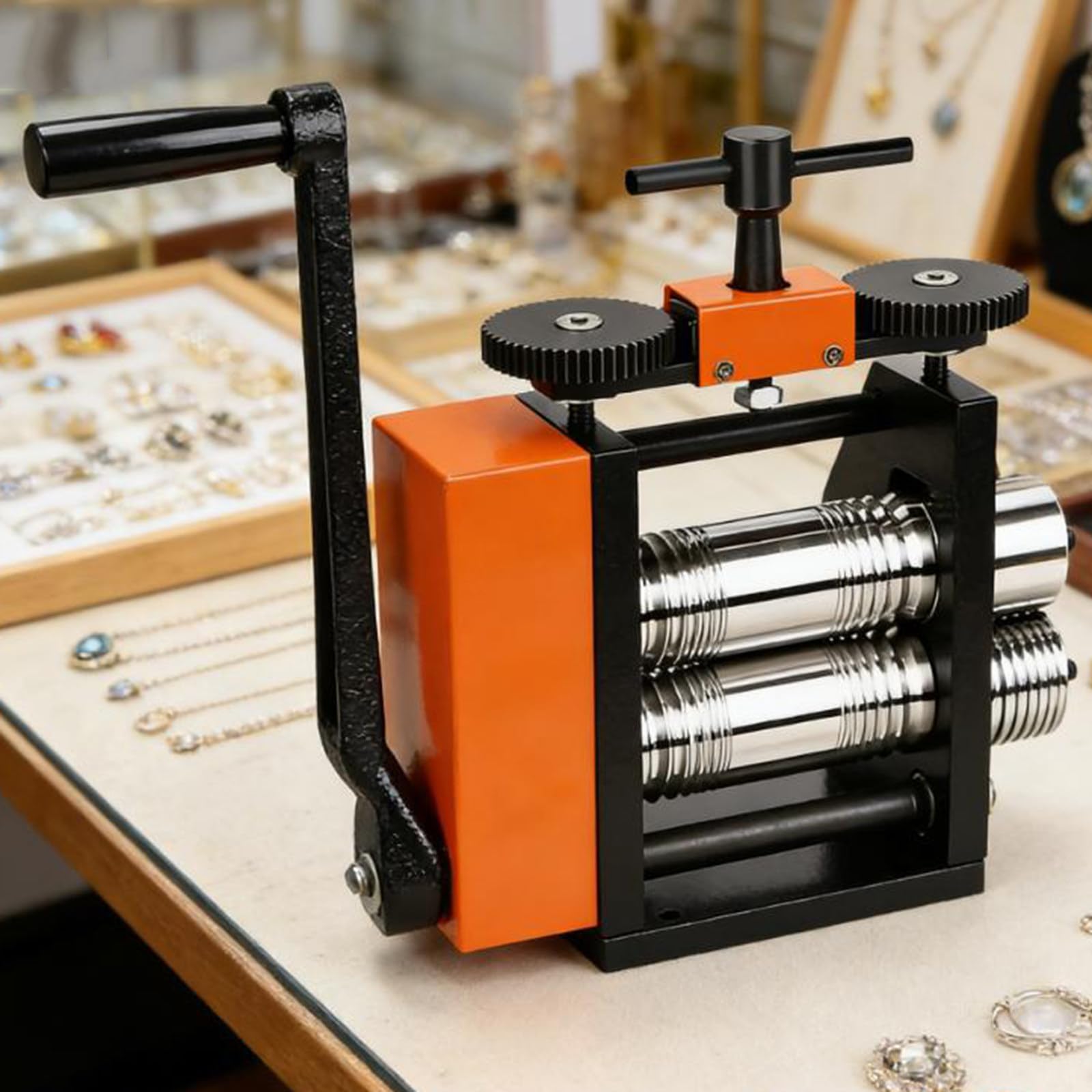 ZYLDDS Jewelry Combination Rolling Mill Machine, 40 mm 4.3 Inch Wide Roller Manual Rolling Mill Machine Jewelry Press Tabletting Marking DIY Tool Jewelry Repair Machine