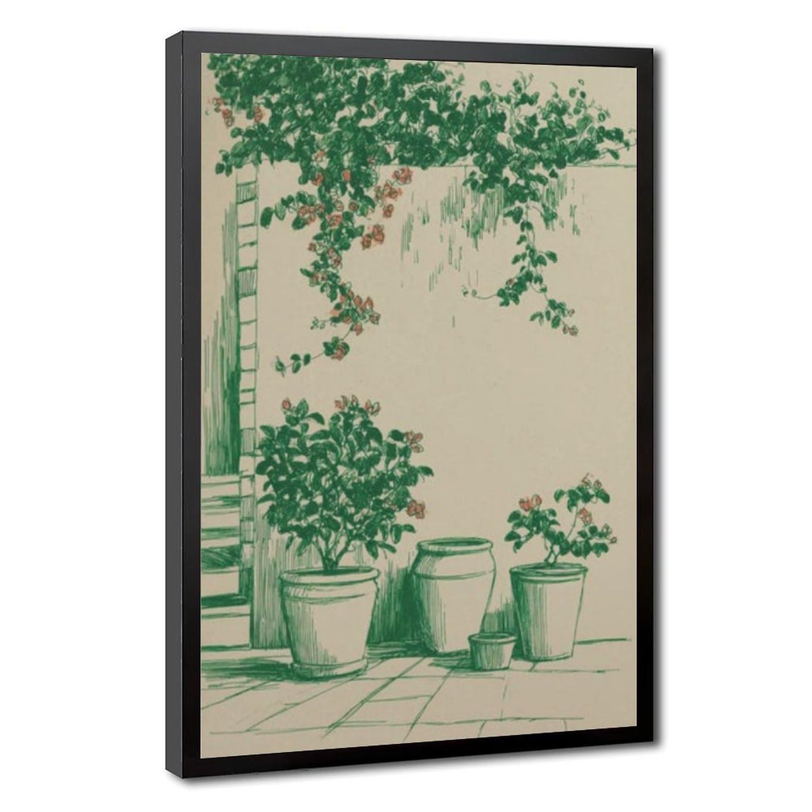 Lxwnze Gold Bougainvillea Courtyard,Mediterranean Garden Art (2) Canvas Poster Bedroom Decor Landscape Office Room Decor Gift 24" L X 36" W
