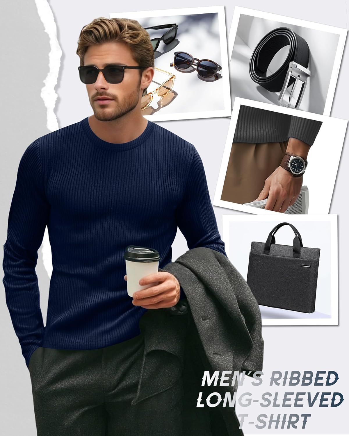 August Alley 4 Pack Men's Cotton Thermal Long Sleeve Shirts Ribbed Crew Neck Tops Slim Fit Undershirts Fall Winter Base Layer