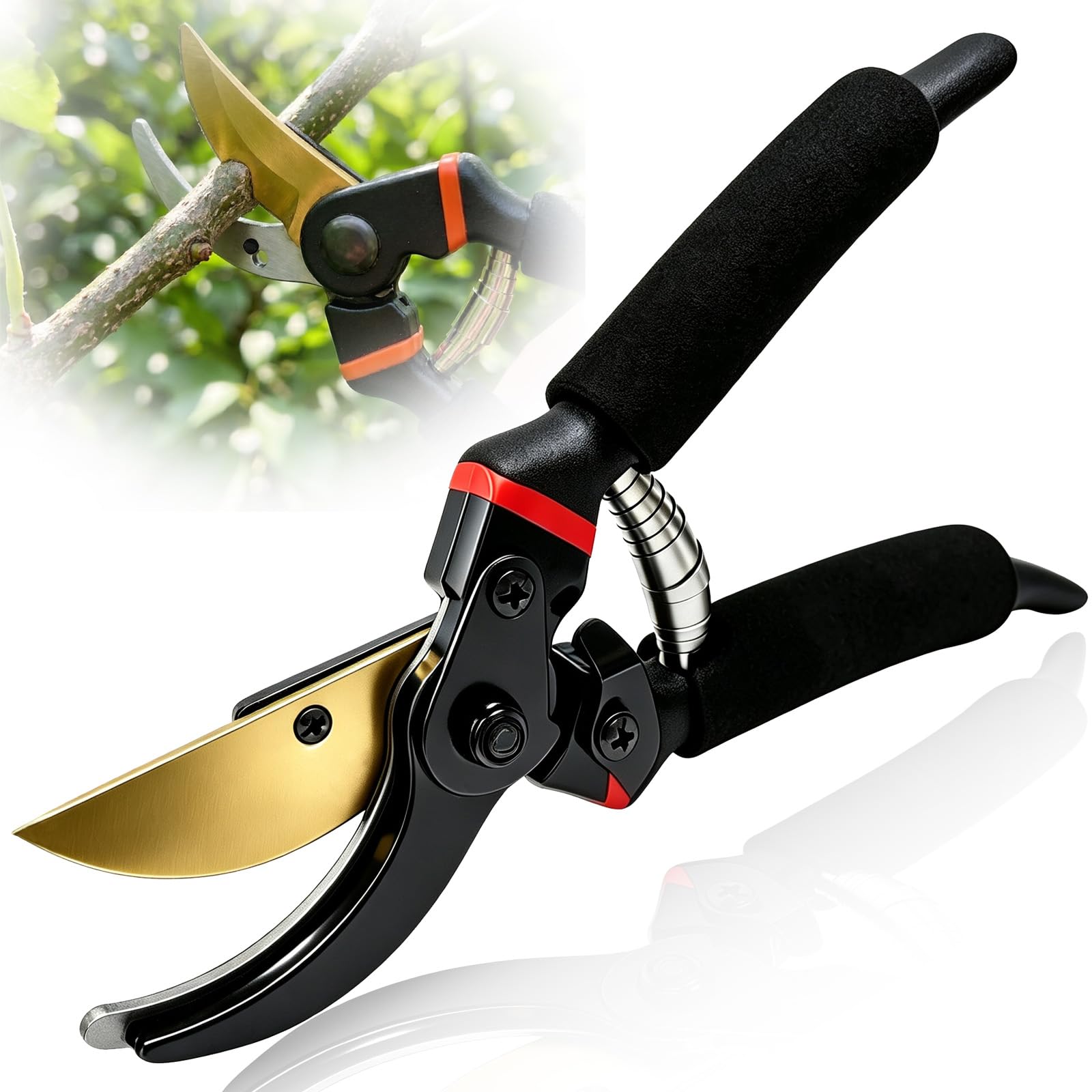 hautllaif Garden Secateurs,SK-5 Steel Pruning Shears, Ergonomic Handle, Bypass Garden Scissors & Secateurs & Pruning Scissors for Trimming