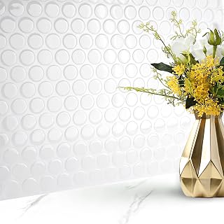 Livelynine White Peel and Stick Backsplash Penny Mosaic Tile White Back Splash Stick on Tiles for Kitchen Walls Self Adhesive Bathroom Wall Tiles for Shower Renter Friendly Back Splashes 4pcs 12x12