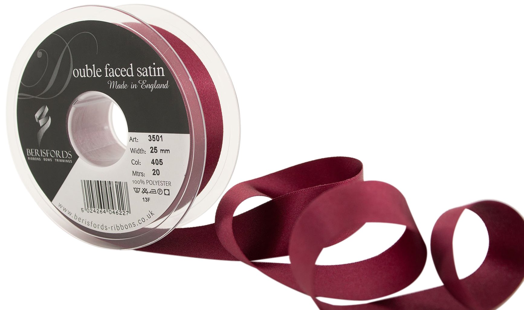 Berisfords Double Satin Ribbon, Burgundy, 20 m