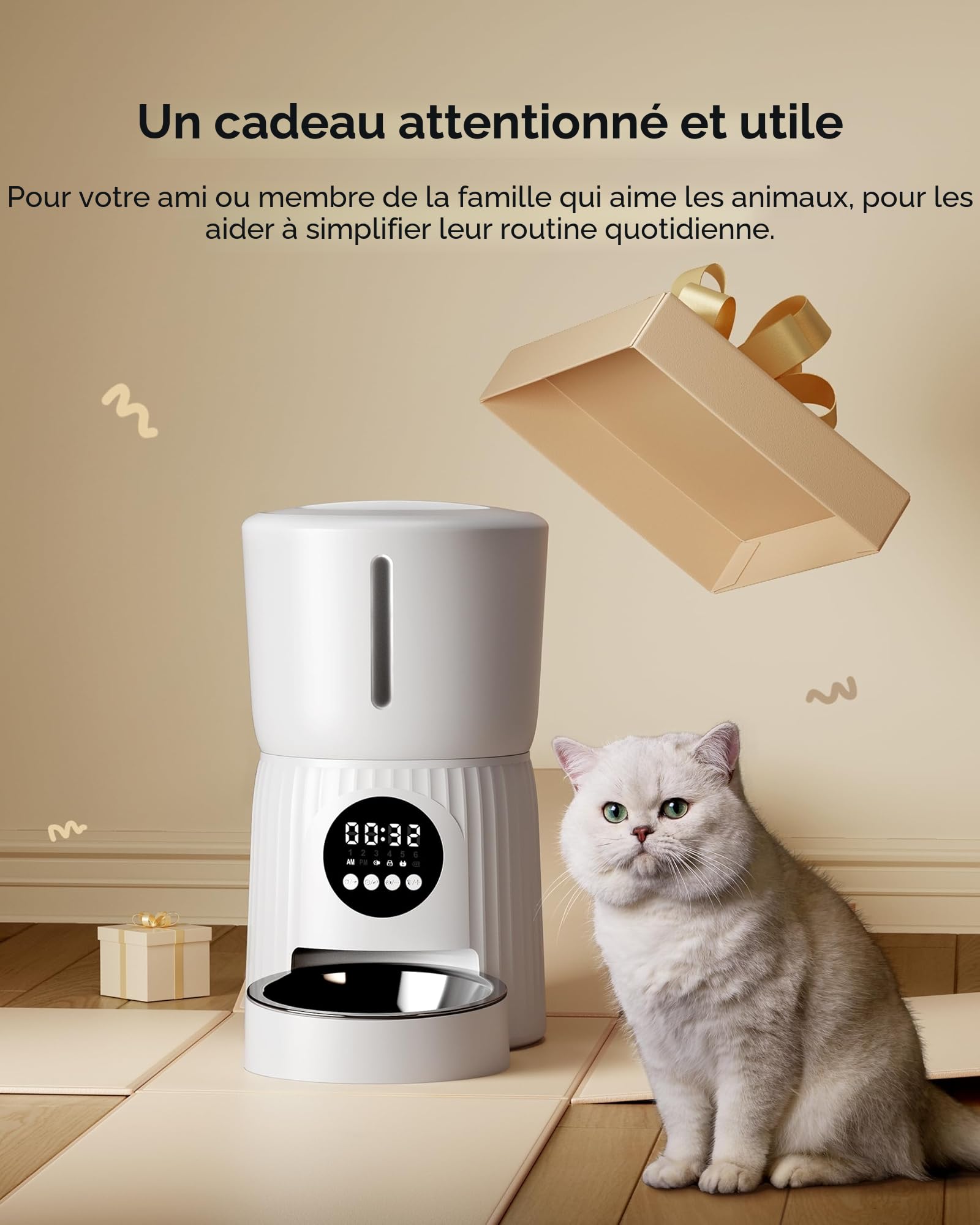 Faroro Distributeur Croquettes Automatique 4L pour Chat et Chien