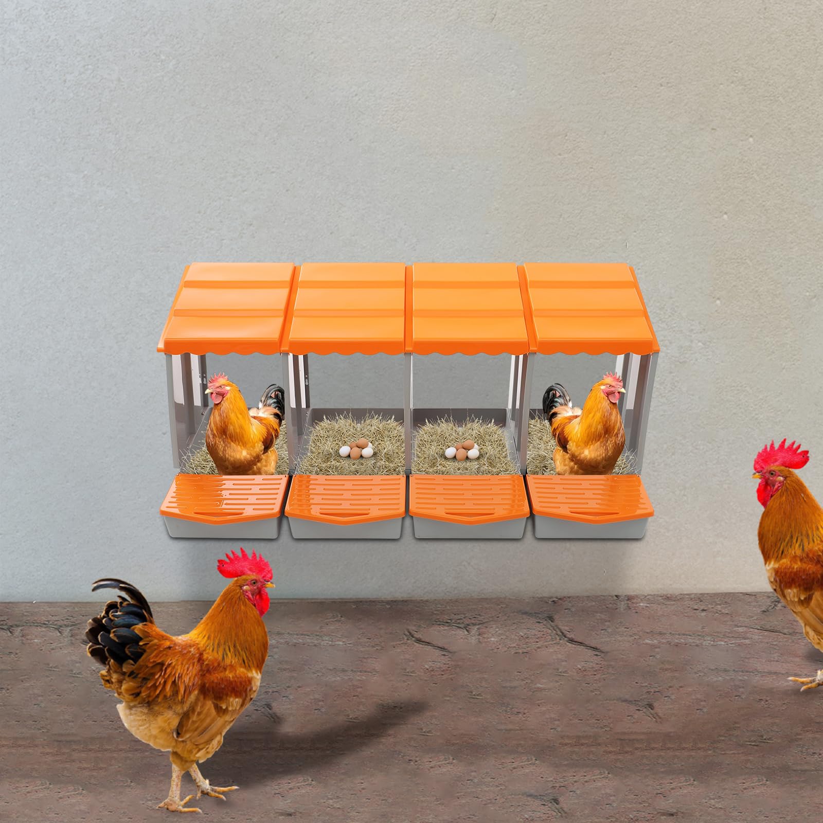 Nido per galline, 4 fori, in metallo, con coperchio di copertura, robusto nido di galline e griglia di ventilazione, nido di polli per montaggio a parete