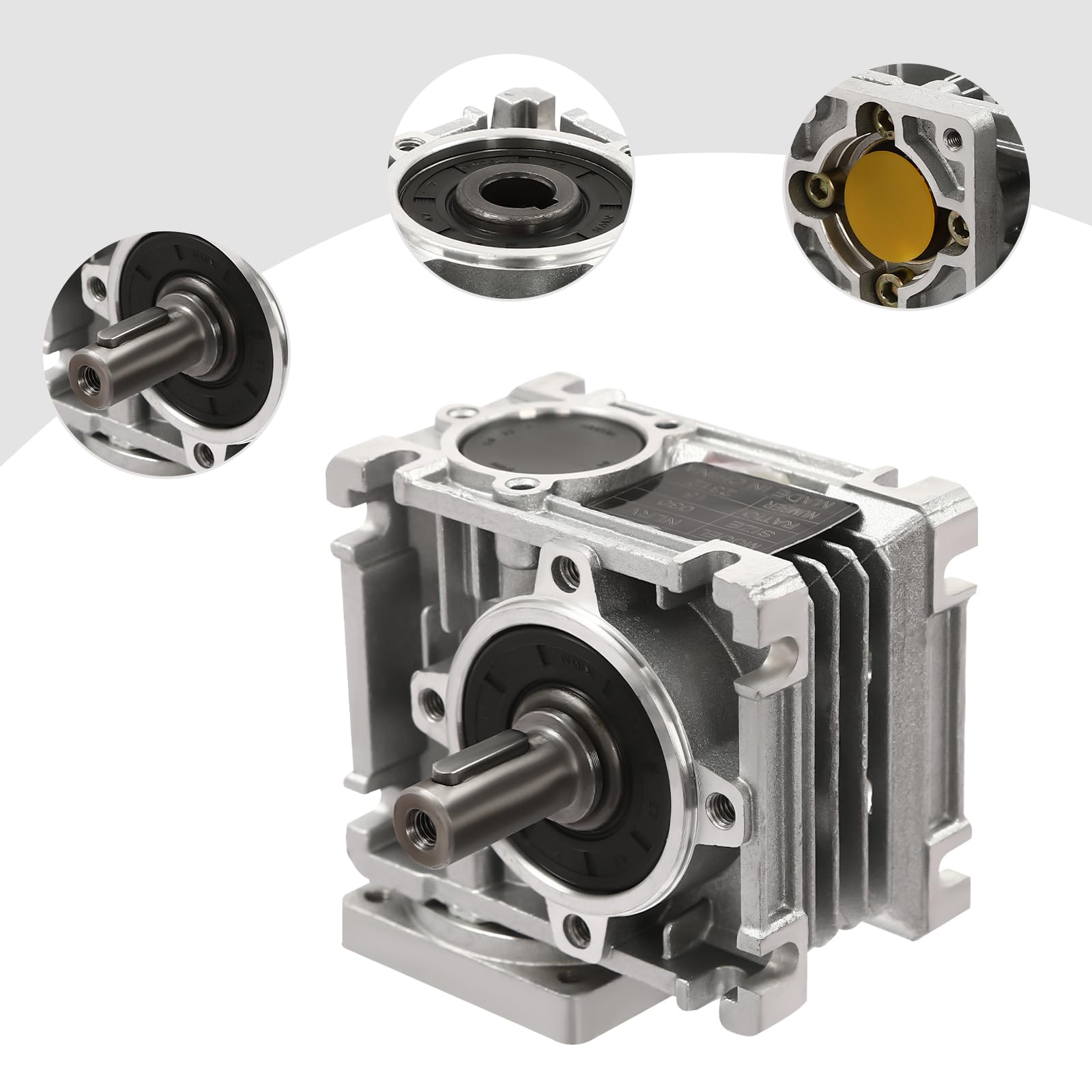 Reductor de engranaje helicoidal con brida cuadrada, relación 15:1, 0-1500 rpm, carcasa de aluminio