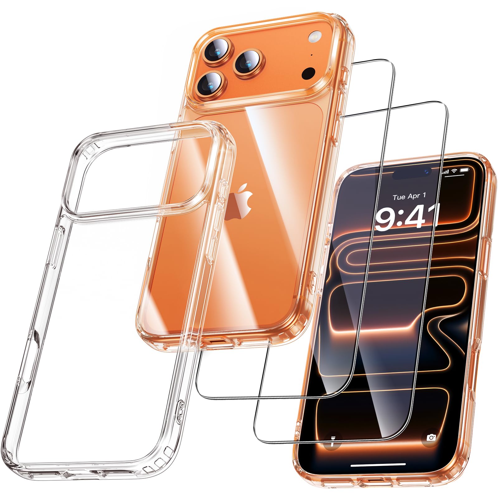 UniqueMe für iPhone 17 Pro Hülle - Handyhülle für iPhone 17 Pro Case, Rundumschutz Hülle Set Schutzhülle Cover, 1 Handyhülle & 2 Schutzfolie - Transparent