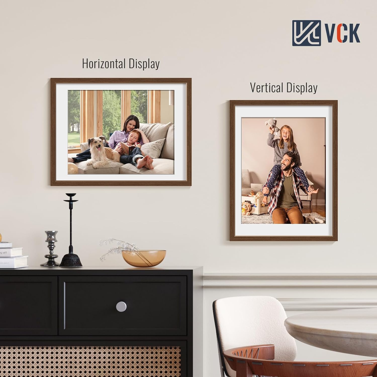 VCK 18x24 Poster Frame 4 Pack, Brown Wood Picture Frame with Polished Plexiglass, Display Photo 16x20 with Mat or 18 x 24 Without, for Home, Office, Studio and Gallery, Wood Grain Series, Wall Hanging