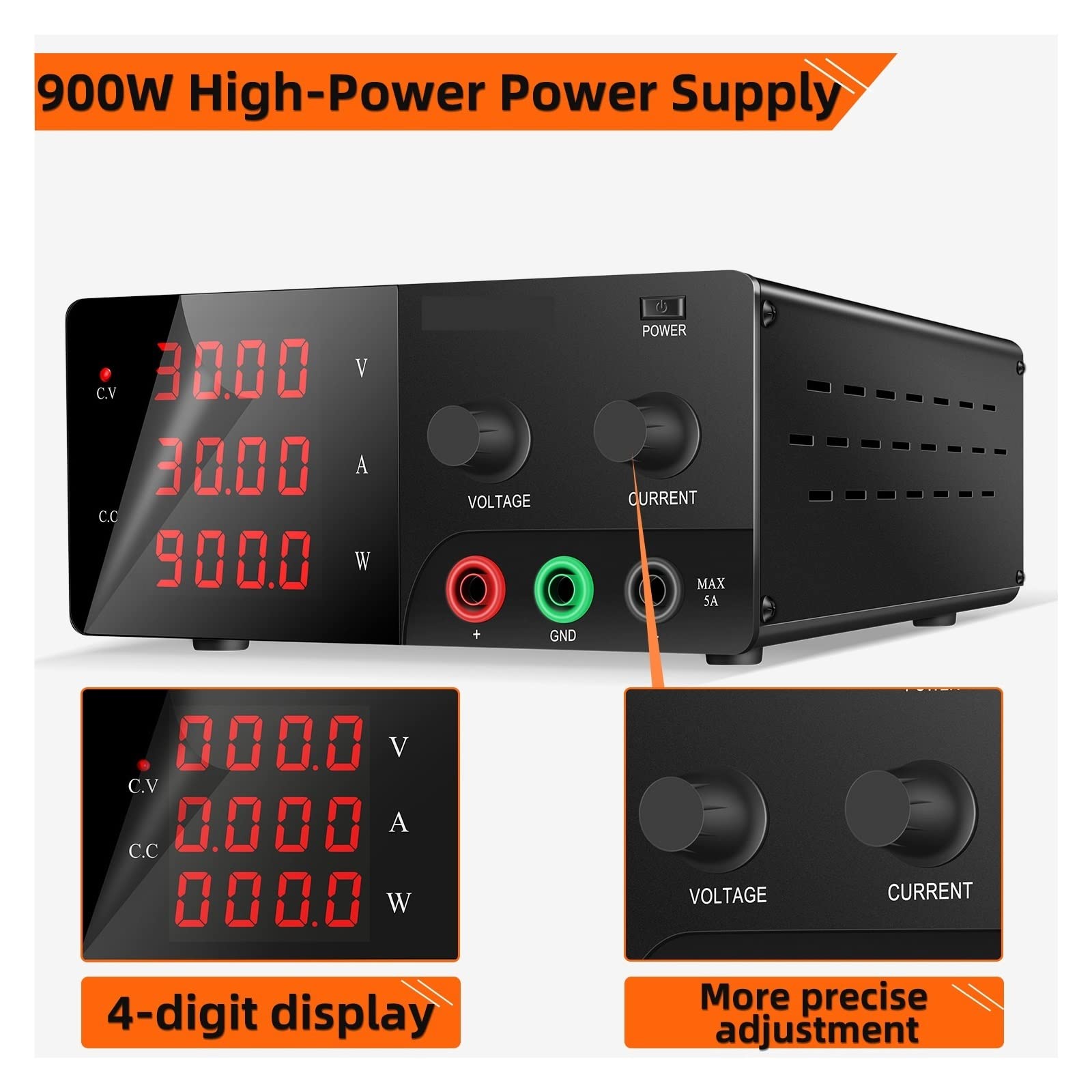 Fuente Alimentacion Regulable, Fuente de alimentación CC 60V 20A Laboratorio 100V 10A 200V 5A Fuente de banco regulada digital variable ajustable estabilizada 30V 30A 40A(15V 30A)