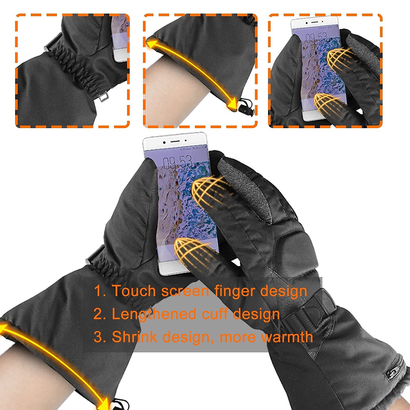 Senderismo Esquí Guantes calefactores Inteligentes, Guantes térmicos para Invierno al Aire Libre con Pilas, Calentadores de Manos Calientes 3 Niveles de Calentamiento, para Hombres