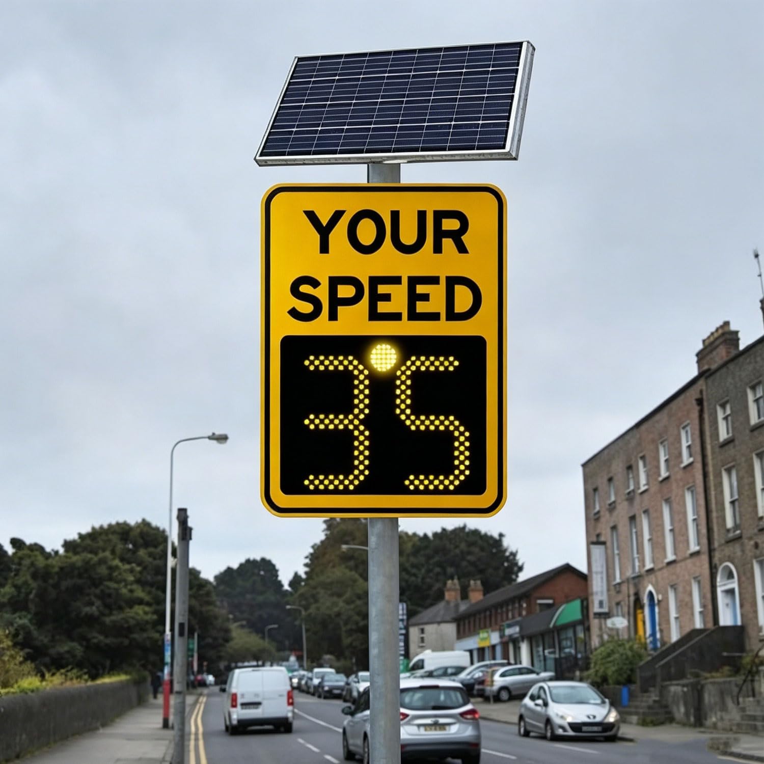 Señal de radar solar de 20"x27", señal de retroalimentación de velocidad de tráfico, distancia visible >500 m, reflectante de alto brillo, fácil instalación, para monitoreo de velocidad vehicular