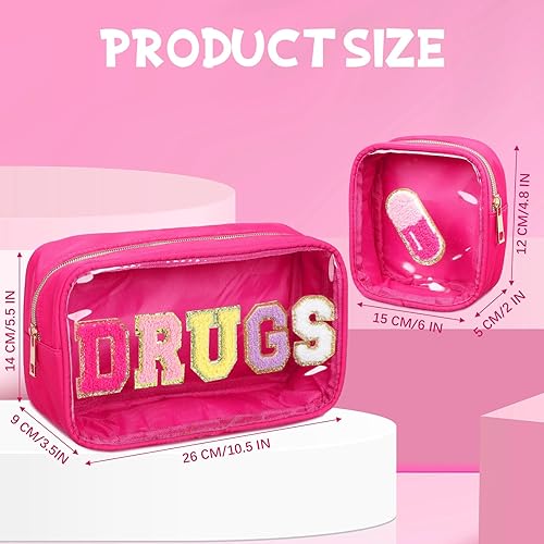 Miniatura 8 de Hillban 2 bolsas para medicamentos de chenilla, bolsa de viaje, bolsa de viaje transparente de PVC, bolsa de cosméticos transparente de PVC, mini