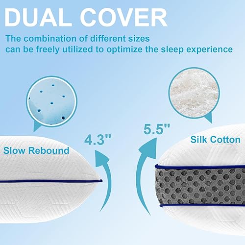Miniatura 4 de BlazeBeam Almohada de campamento de doble funda de espuma viscoelástica para viajes con extensor de altura, 5 capas de apoyo firme, almohada de