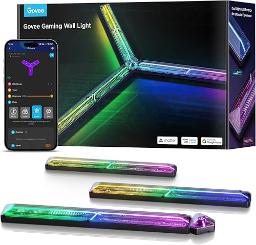 Miniatura 1 de Govee RGBIC Glide - Lámpara de pared para juegos, funciona con materia, Alexa y Google Assistant, efectos y formas de iluminación LED personalizados