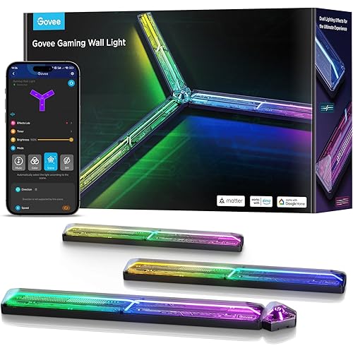 Govee Gaming Wall Light, RGBIC Glide Wall Light, Work with Matter, Alexa and Google Assistant, DIY Customized LED Wall Lighting Effects and Shapes, Gaming Lights for Gaming Room