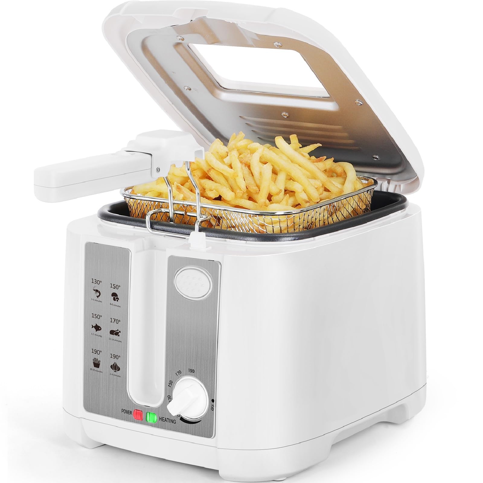 Aigostar Indra Electric Fryer 2.5 L 1650 W, Non-Stick Frying Basket, Adjustable Thermostat, Transparent Window, Luminous Indicators, Modern White, BPA Free