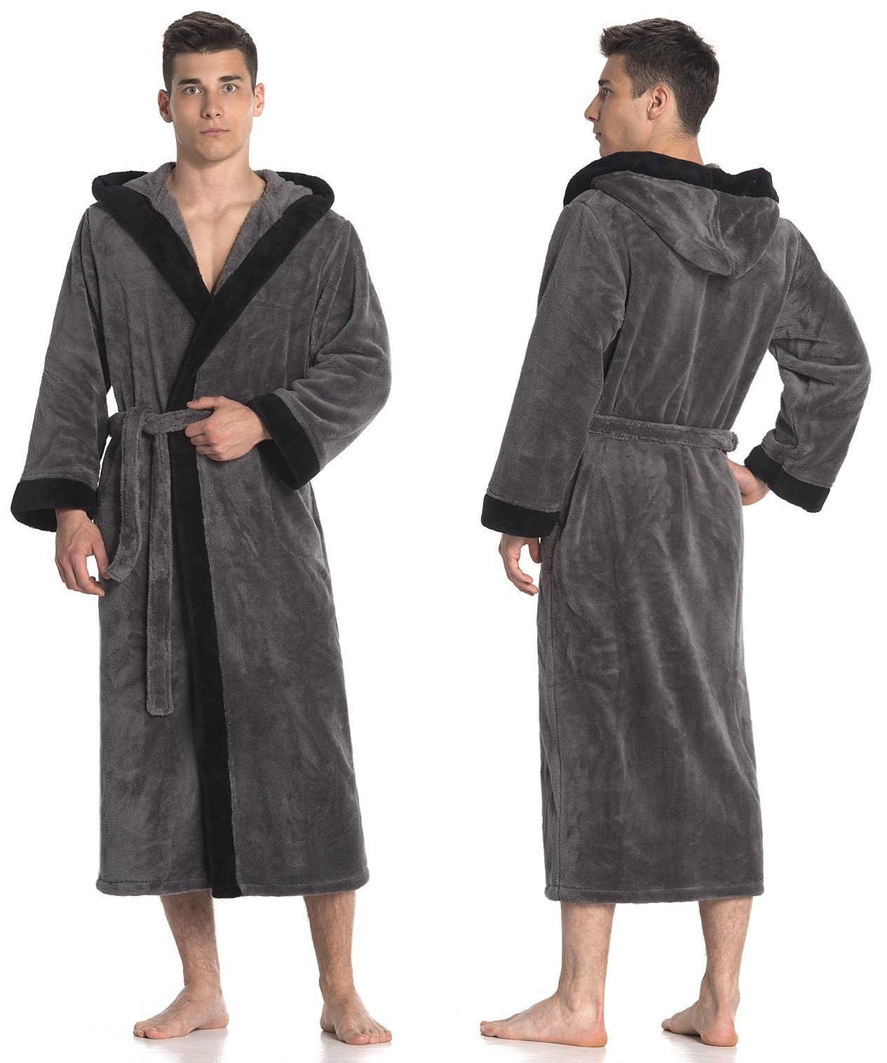 Di Vadini Peignoir Prato à capuche unisexe pour homme et femme - Vêtement de nuit en microfibre élégante - Kimono avec couleur et taille au choix XXS - 5XL I Bath-Robe Öko-Tex Standard 100