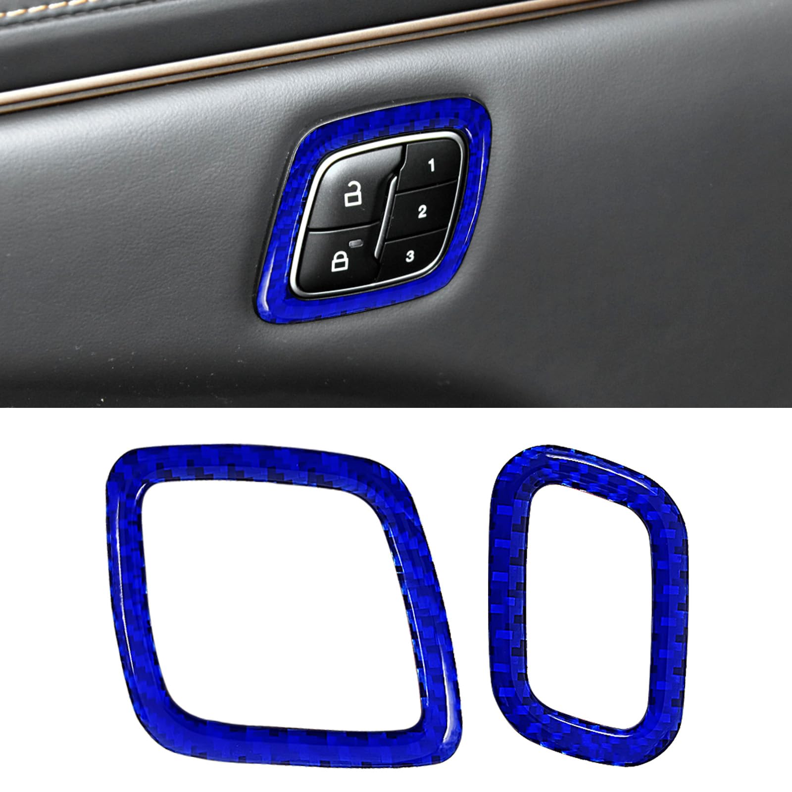 YAMUDACompatible with Door Panel Unlock Button Sticker Carbon Fiber Interior Accessories Decal for Ford Electric Horse 2021 2022 2023 2PCS（ Blue ）