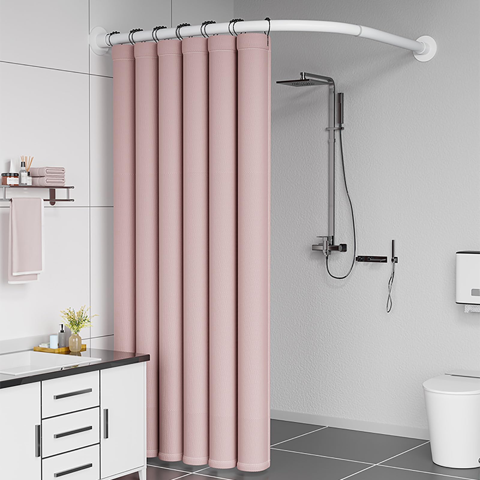 Tringle à Rideau De Douche En Forme De L, Barre Rideau Sans Perçage, Barre De Douche TéLescopique RéGlable 304 Acier Inoxydable Antirouille, Pour Les Vestiair(Size:B 70-95cm x 90-130cm,Color:blanc)