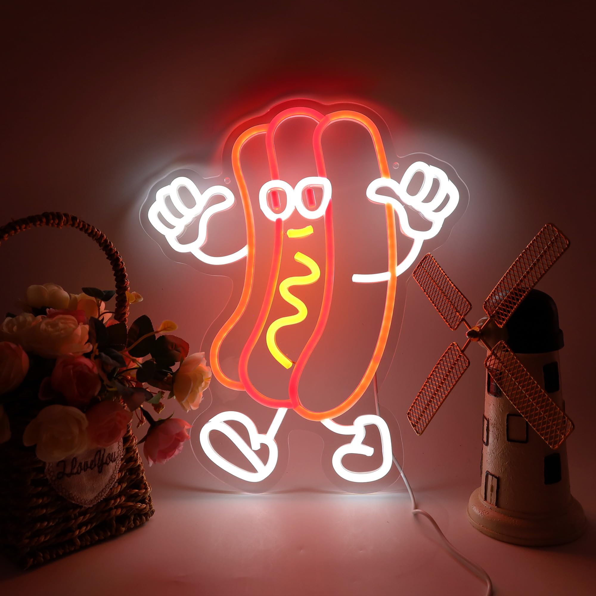 Hot Dog tanzende Schilder, cooles Hotdog-Neonschild, Hotdog-Motto-Party, Party-Dekoration, LED-Neon-Hotdog-Schilder, LED-Neon-Hotdog-Lichtschild, Hotdog-Dekoration für Wanddekoration, Zimmer,