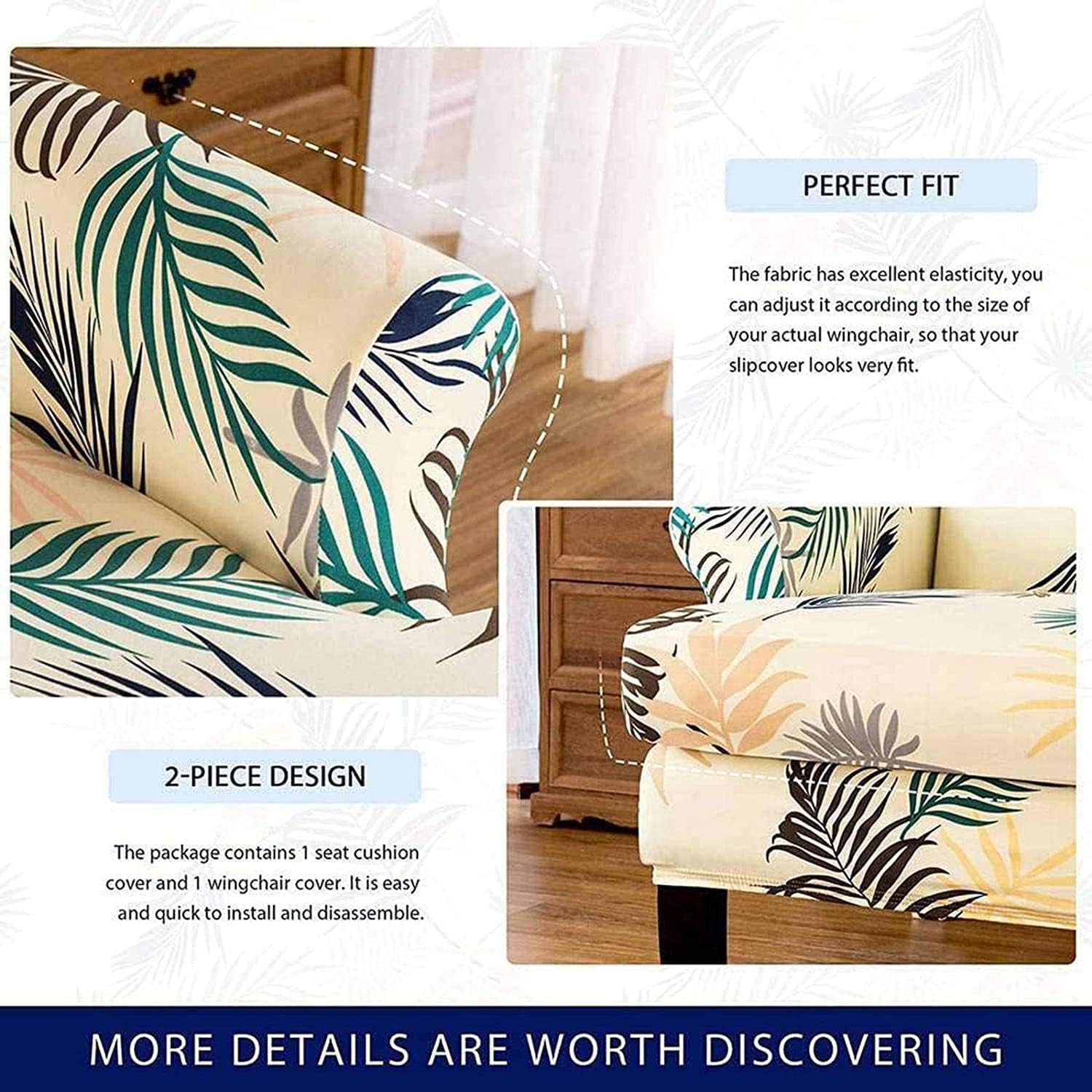 Wingback Chair Covers 2 Piece, Stretch Wingback Chair Slipcover Spandex Wing Chair Covers Sofa Cover Armchair Cover Super Soft Chair Cover Non-Slip Furniture Protector (Color : Cream Color)