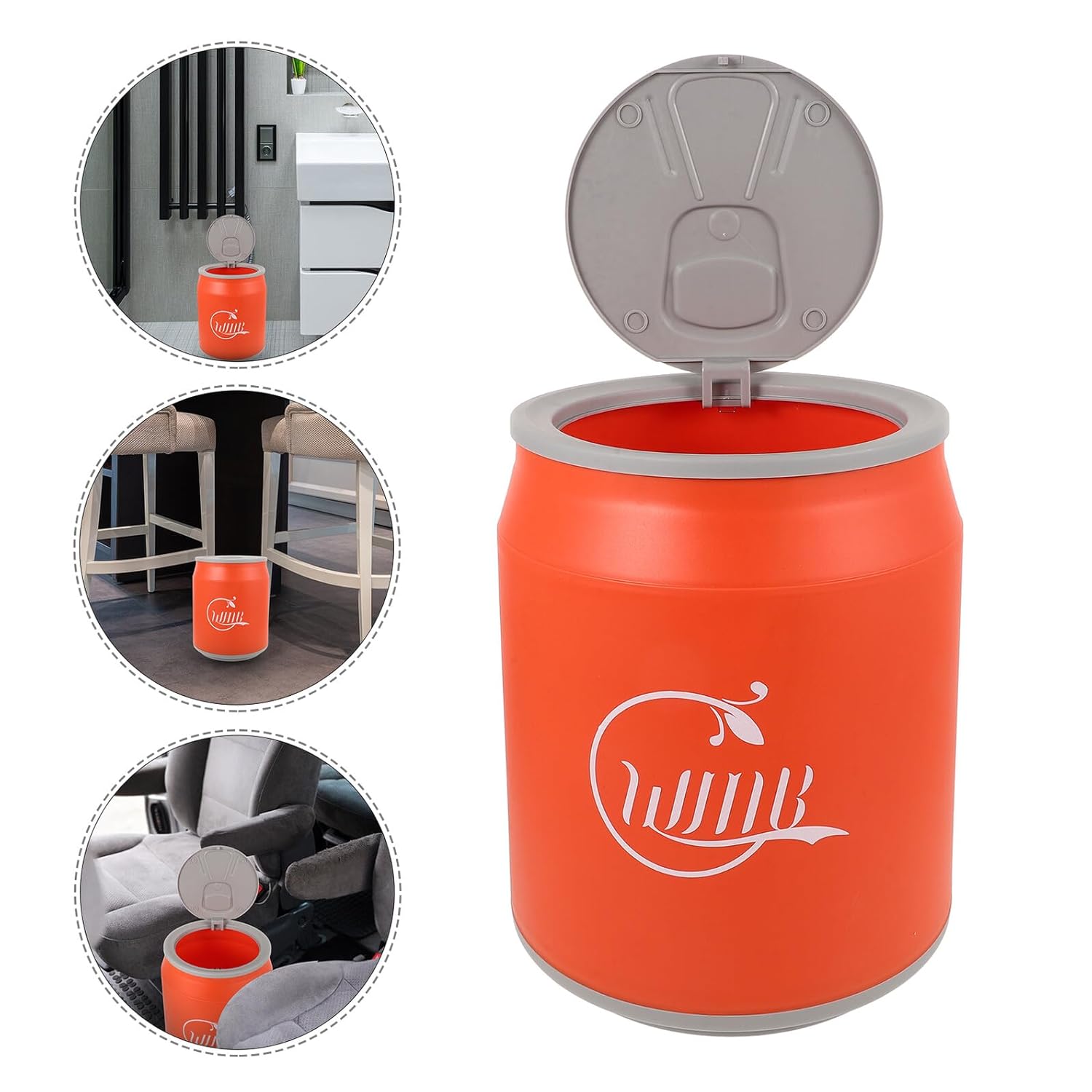 Healeved Small Orange Trash Can with Lid, Press-top Plastic Wastebasket for Bathroom, Kitchen, Office and Car Use, Covered Compact Garbage Bin for Home Storage and Organization