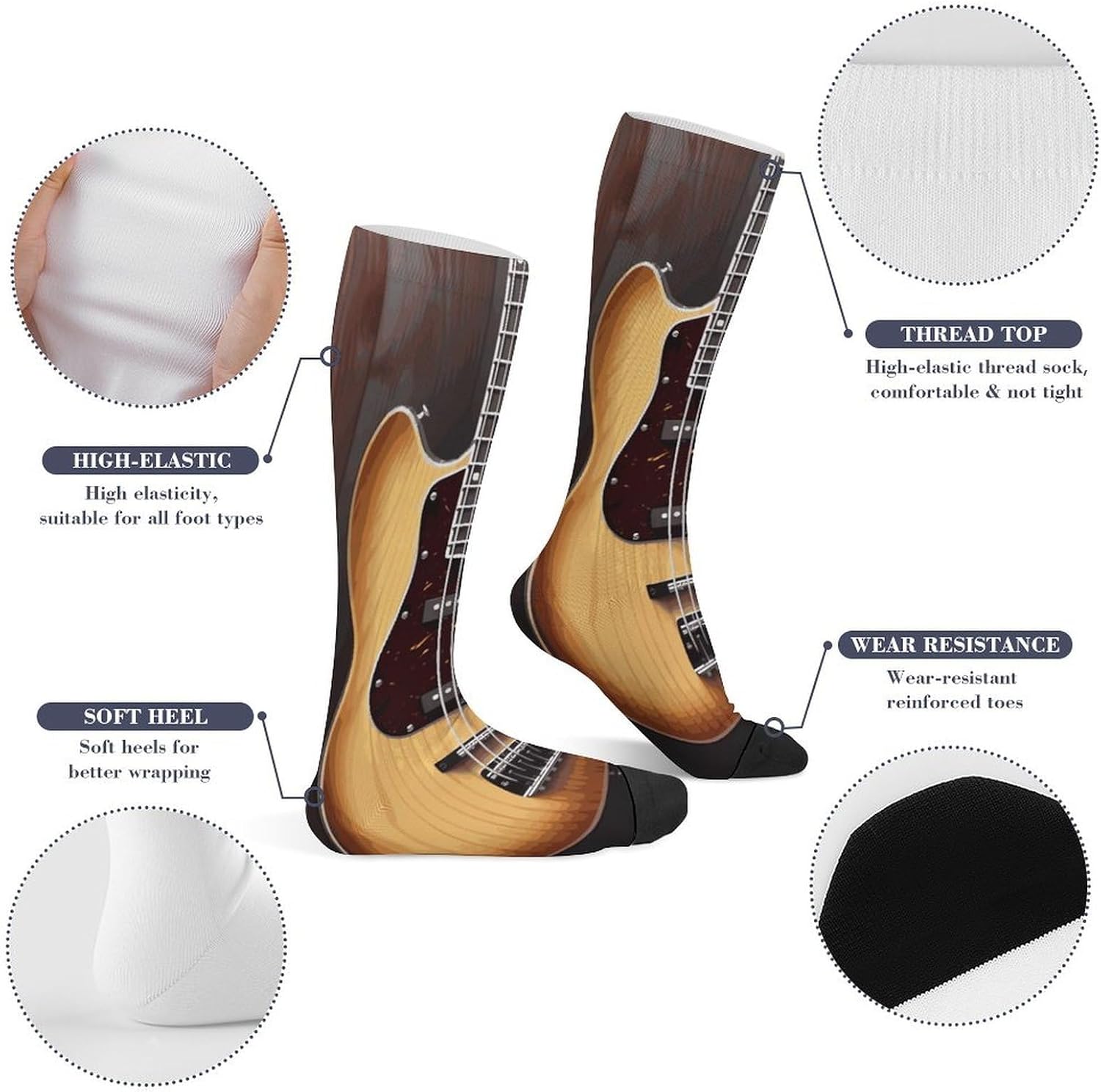 Guitar Musical Instrument Knee High Soccer Socks Moisture Wicking