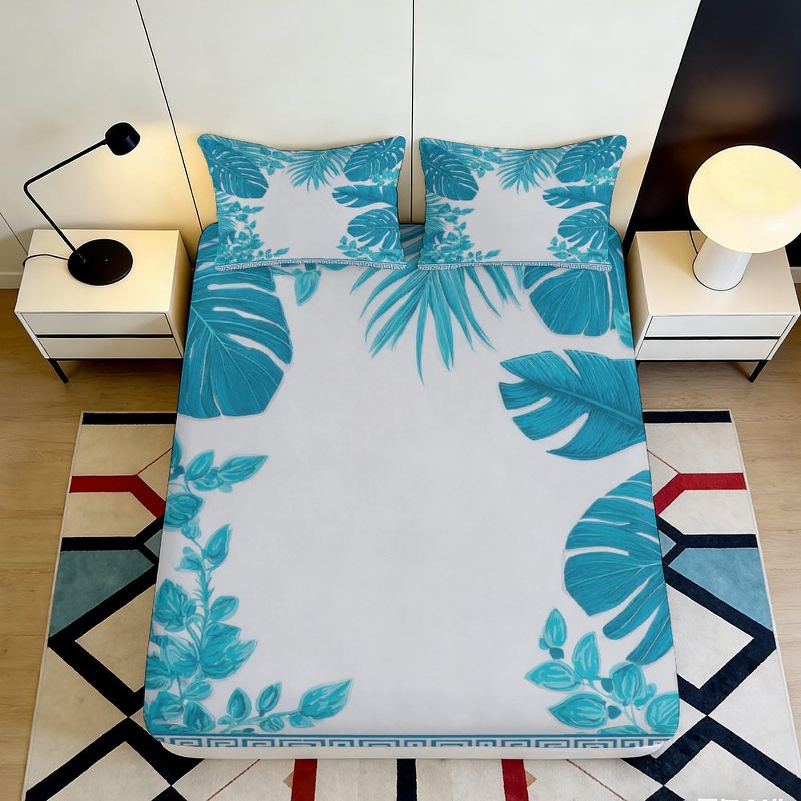 3D Printed Floral Fitted Sheet Microfiber Deep Pocket Non-Slip Bedset Floral Mattress Fitted Cover Washable for Adults 90x200x25cm