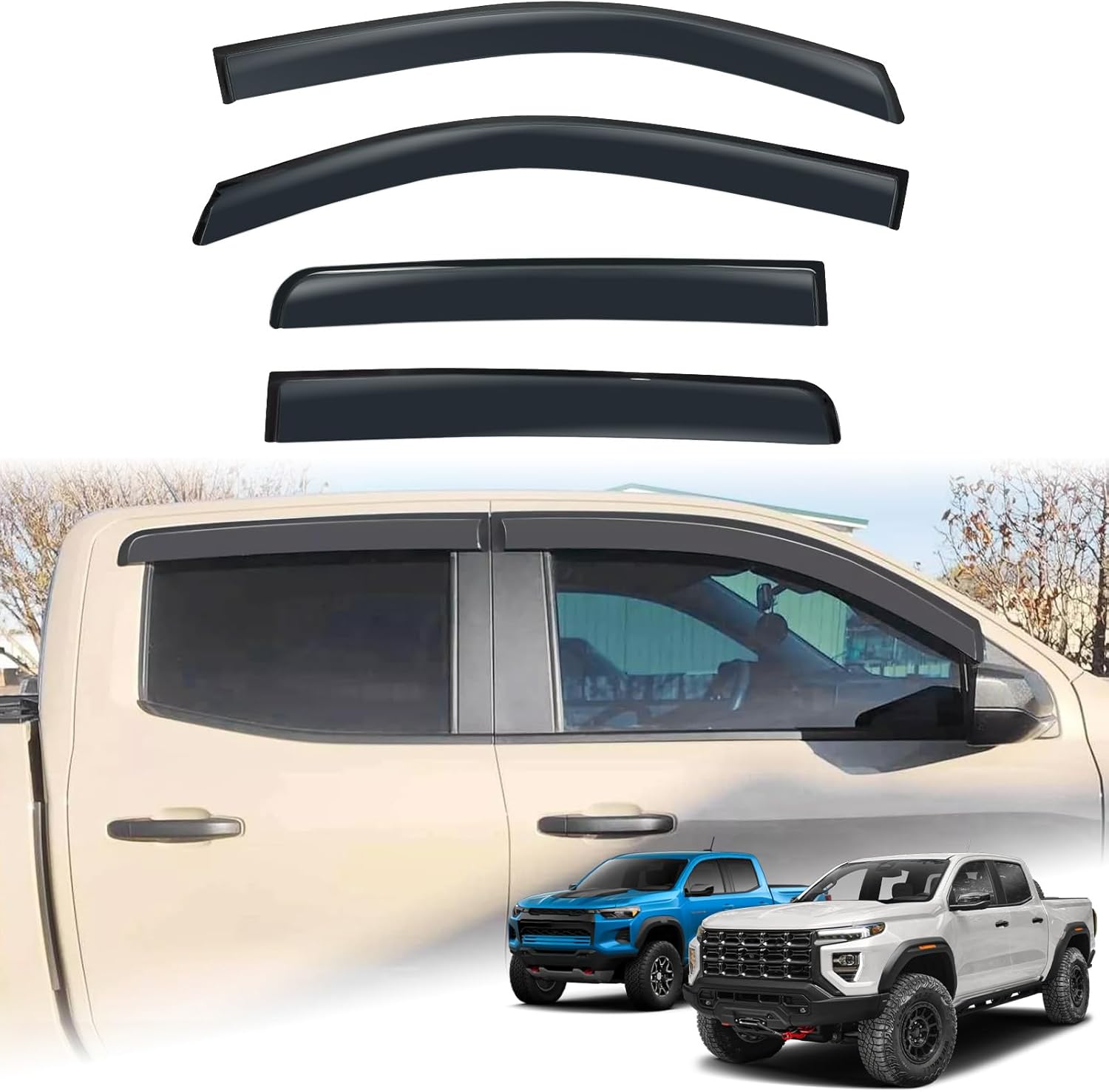 Tape-On Rain Guards Compatible with Chevy Colorado/GMC Canyon 2023 2024 2025 2026, Window Visors Side Window Deflectors for 2023-2026 Colorado/Canyon Accessories (4Pcs/Set)