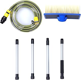 5.25 FT Aluminum Car Wash Brush with Extension Pole, Docking Rod Soft Rubber Water Mop Car Washing Tool W/ 32.8 FT Water Hose for RV Boat Truck SUV, House Siding, Snow, Floors, Extension