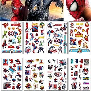 Spiderman Tattoos for Kids 8 Sheets Super Hero Avengers Temporary Tattoos,Boys Temporary Tattoos Avengers,Kids' Spiderman Tattoo Waterproof Fake Tattoos Spiderman Face Tattoo for Party Bag Fillers