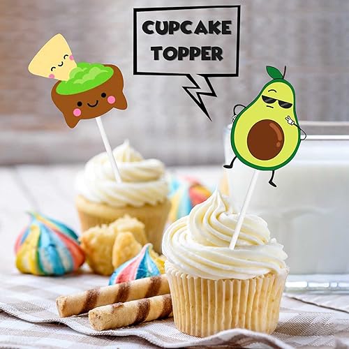 Miniatura 5 de 18 piezas de decoración de postre de postre con purpurina verde para baby shower, aguacate, guitarra, guacamole, decoración temática de guacamole