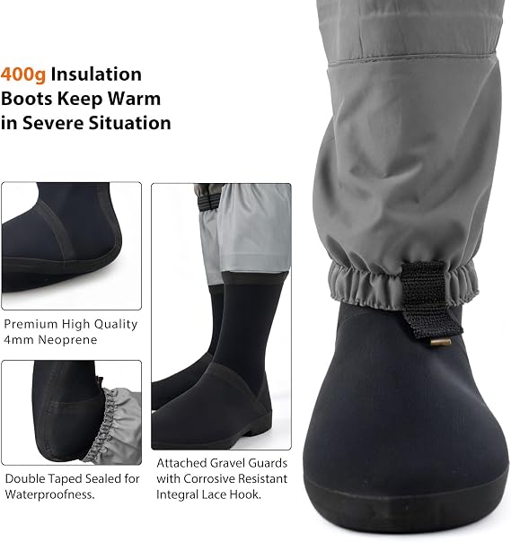 WIN.MAX Chest Fishing Waders for Men and Women, 3-Plyer Nylon Waterproof Lightweight Waders with 4mm Neoprene Stockingfoot