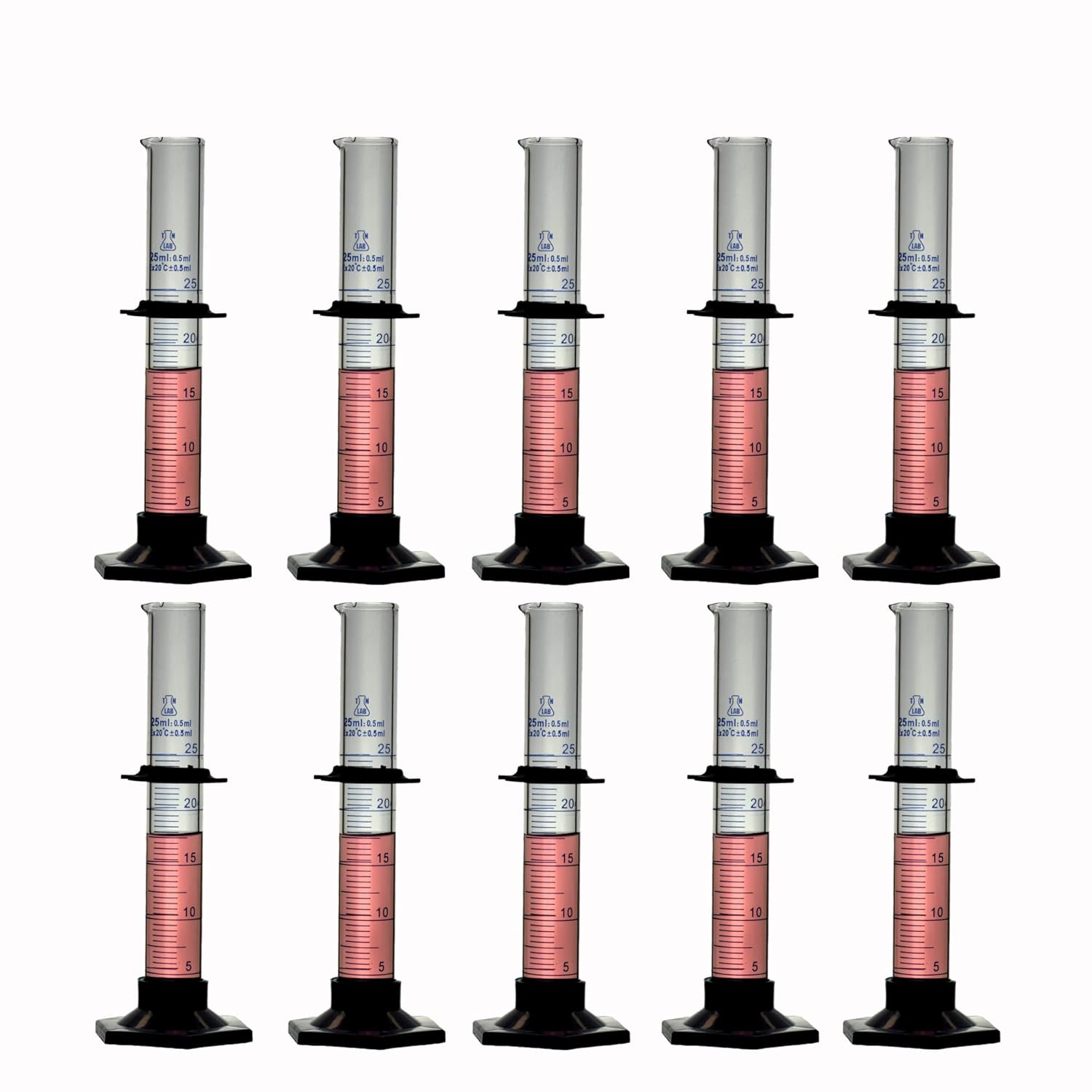 TN Lab 25ml Graduated Measuring Cylinder Borosilicate Glass with Plastic Base 25 ml 10-Pack