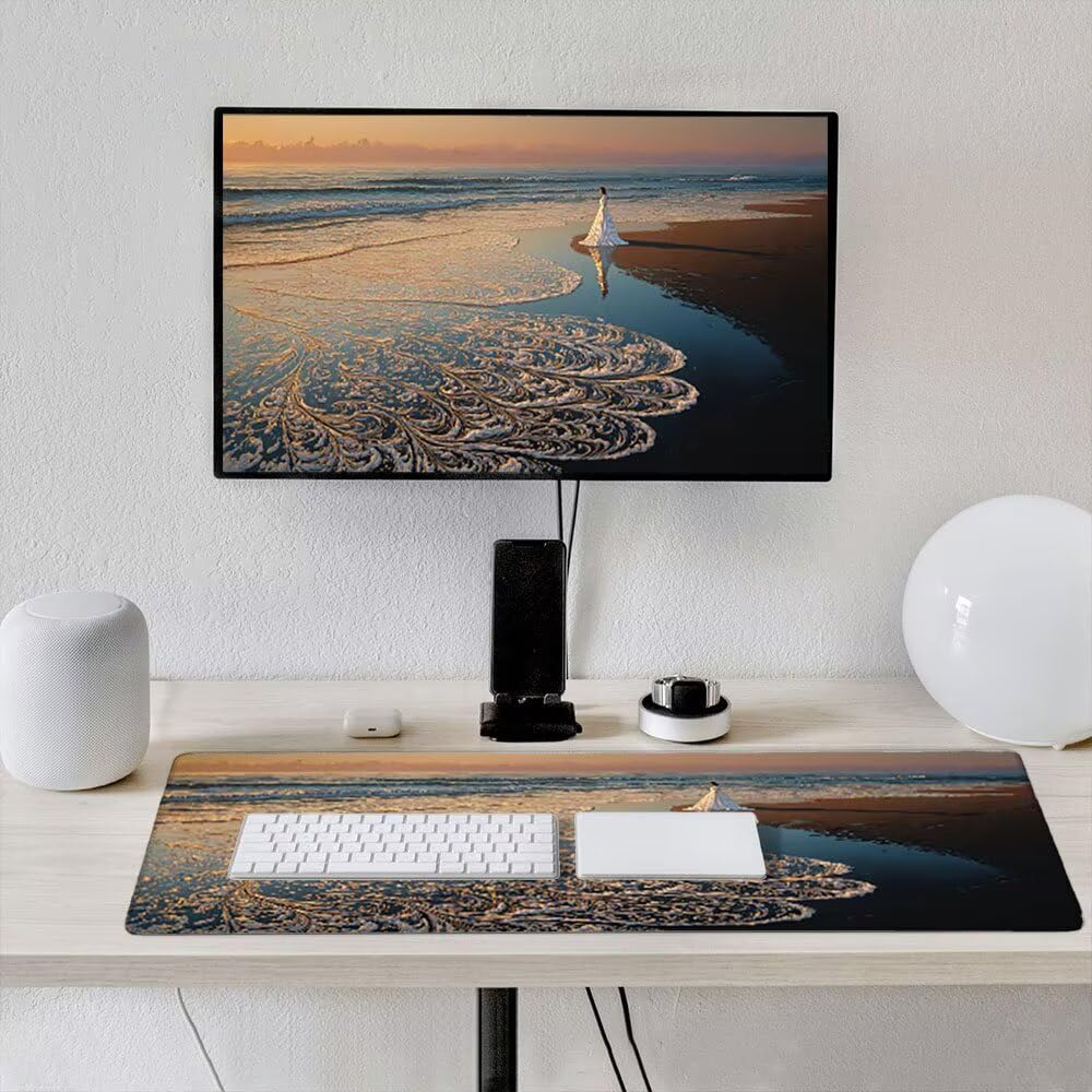 Podkładka pod mysz dla graczy, 1600x800mm XXL podkładka pod mysz do gier duża, zmywalna klawiatura biurowa mata antypoślizgowa gumowa wodoodporna, szyte krawędzie, gracz komputer PC, piękno plaży xR5