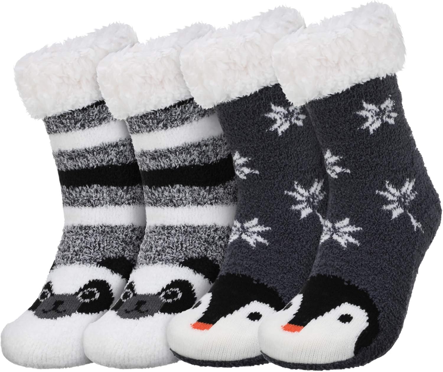 2 Pairs Winter Warm Slipper Socks Cute Animal Pattern Fuzzy Socks for Women (Style Set
